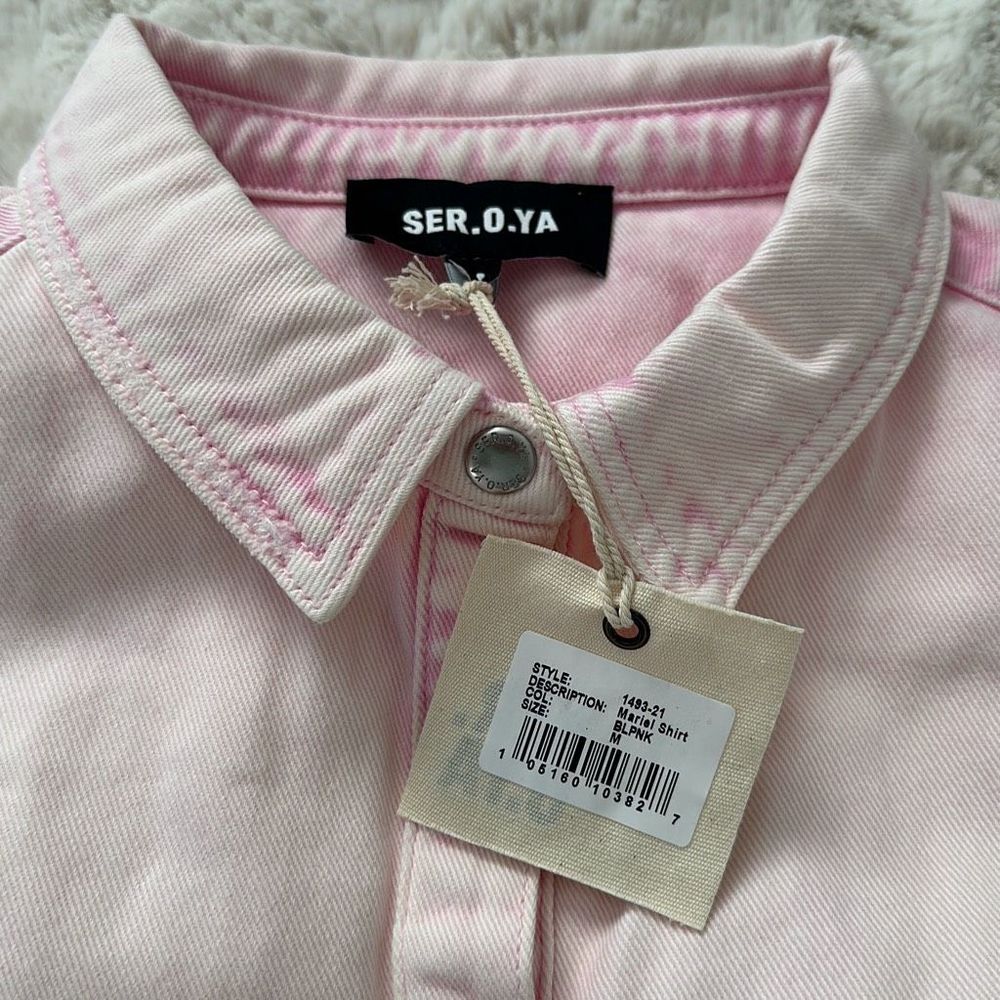 SER.O.YA Mariel Denim Button-Front Shirt Jacket Pink Size M - Picture 8 of 15